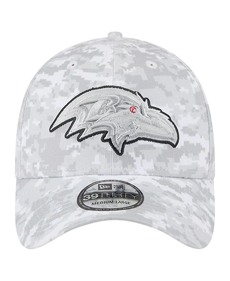 New Era Men's White Baltimore Ravens 2025 Salute to Service Digital Camo Fan Pack 39THIRTY Flex Hat