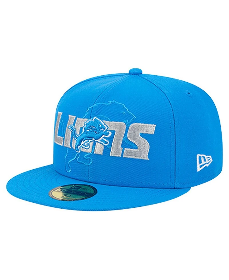 New Era Men's Blue Detroit Lions Overlap Wordmark 59FIFTY Fitted Hat
