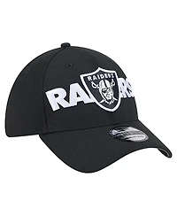 New Era Men's Black Las Vegas Raiders Overlap Logo 39THIRTY Stretch Fit Hat