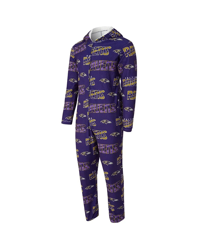 Concepts Sport Men's Purple Baltimore Ravens Shuffle All-Over-Print Microfleece Full-Zip Union Suit