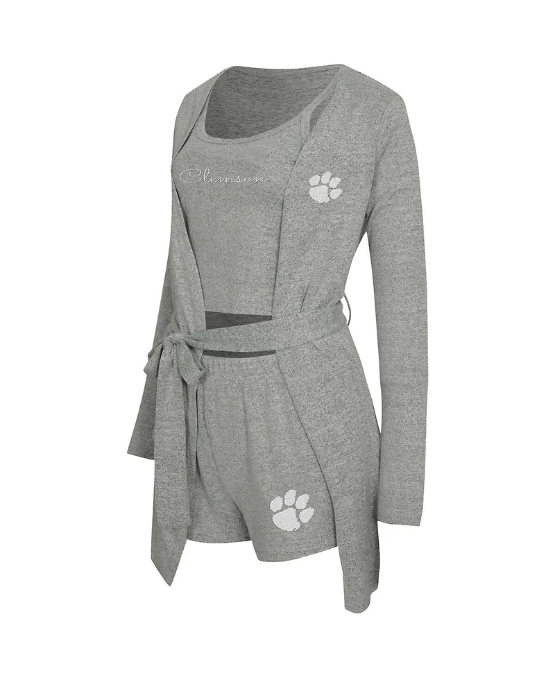 Concepts Sport Women's 3-Piece Gray Clemson Tigers Rigor Tank, Short and Robe Set
