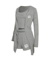 Concepts Sport Women's 3-Piece Gray Clemson Tigers Rigor Tank, Short and Robe Set