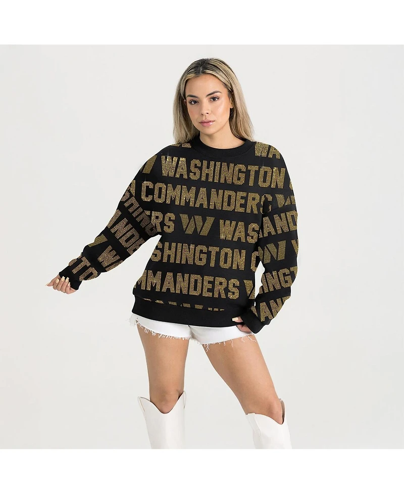 Gameday Couture Women's Black Washington Commanders Oversized Hype Era Rhinestone Text Sweatshirt
