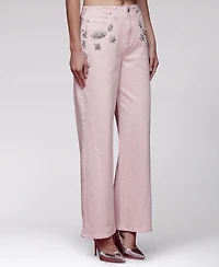 Avec Les Filles Women's Rhinestone-Trim Hollywood-Waist Wide-Leg Jeans