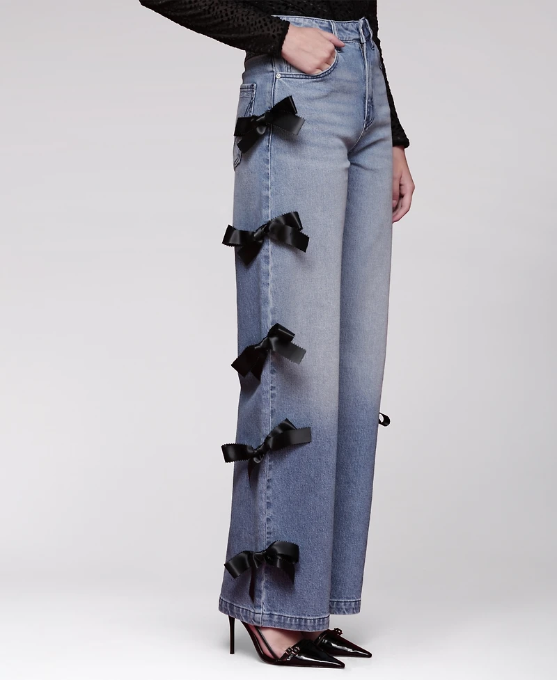 Avec Les Filles Women's Bow Detail High-Rise Jeans