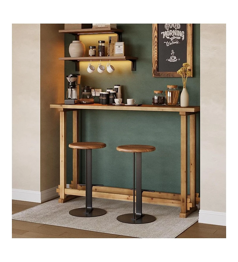 Tribesigns 63" Long Bar Table, Solid Wood Pub Table with Footrest