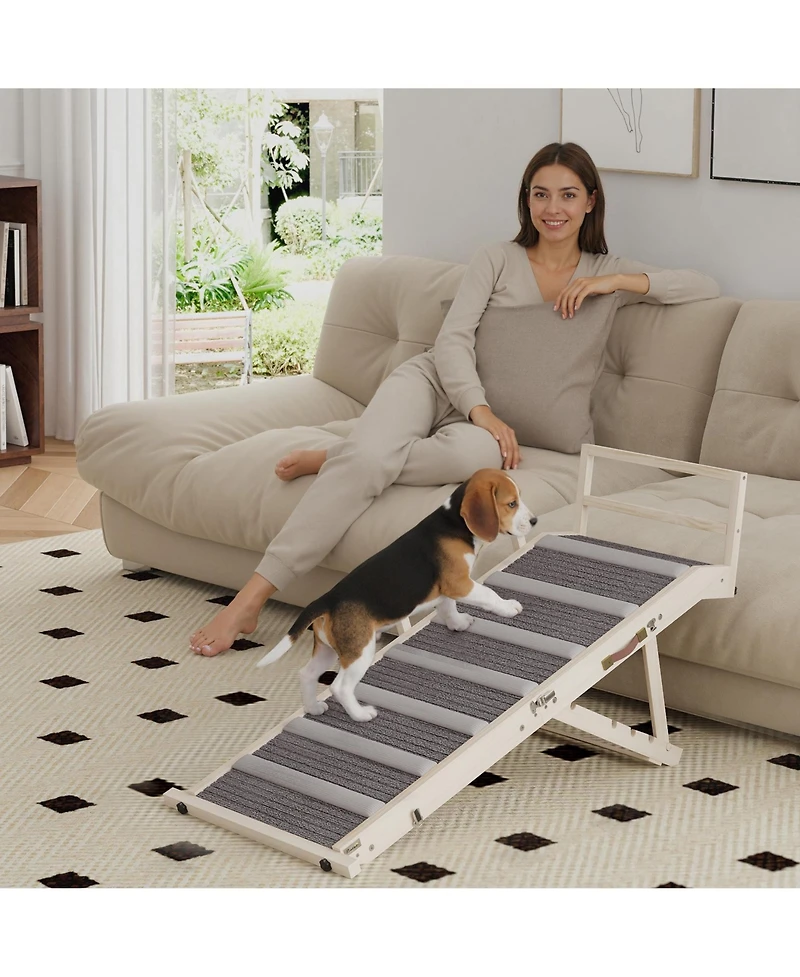 PawHut Dog Ramp, Folding Pet Ramp, 4 Adjustable Height from 15" to 19"