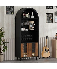 Casainc 71" Farmhouse Arched Wine Bar Cabinet with Wine Rack, Glass Holder, Whiskey Station for Living & Dining Rooms