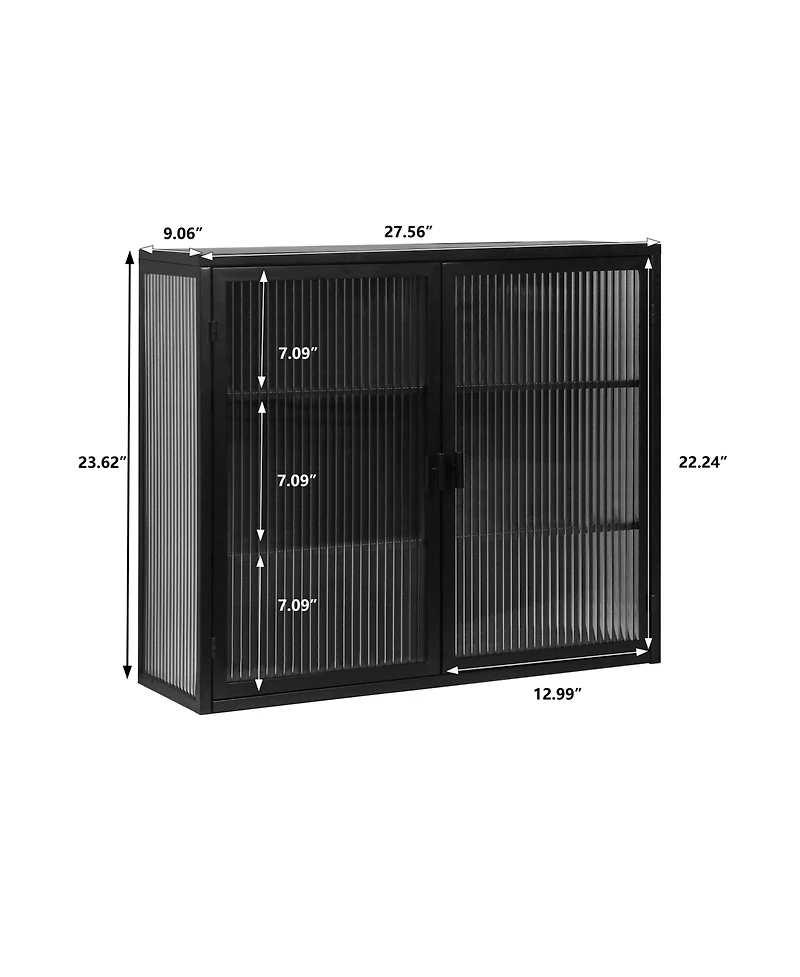 Casainc 27.56" Two-Door Wall Cabinet with Glass Doors and Three-Tier Storage for Entryway, Living Room, or Bathroom