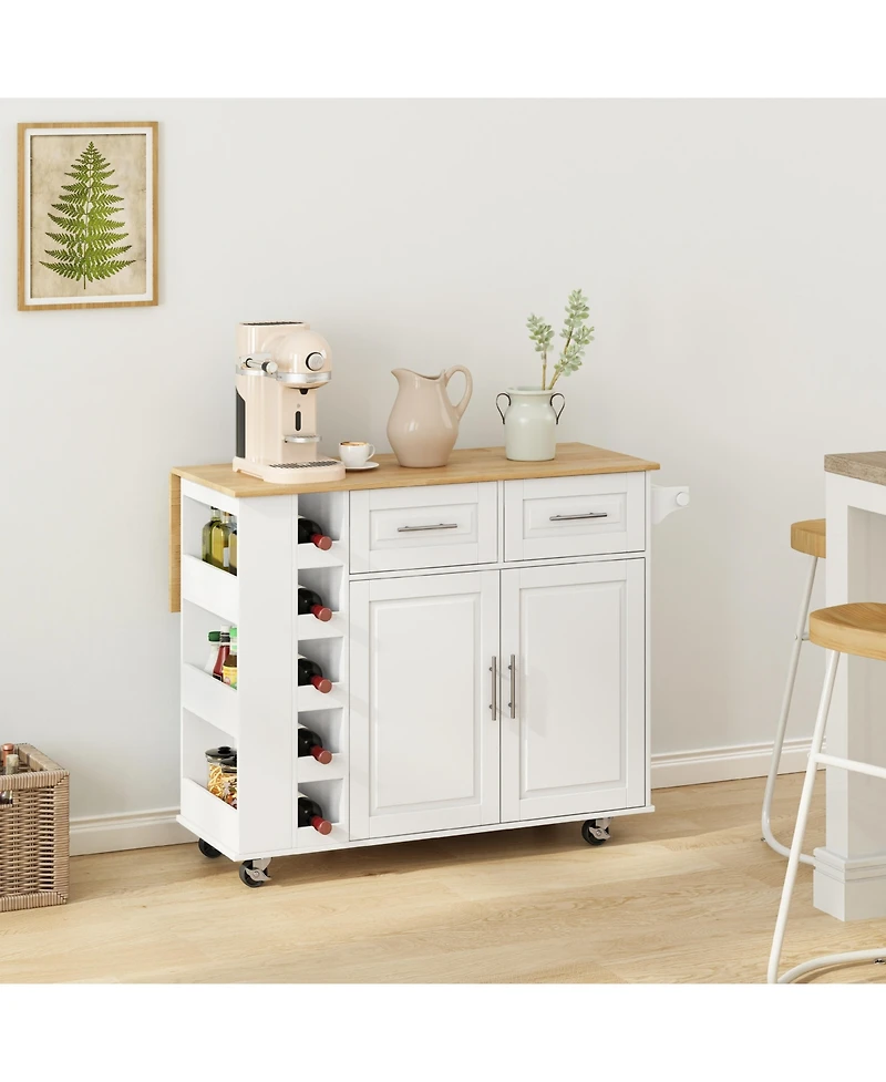 Casainc Multi-Functional Kitchen Island Cart with 2 Door Cabinet and Two Drawers,Spice Rack, Towel Holder, Foldable Top