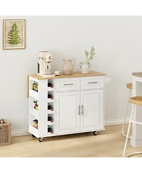 Casainc Multi-Functional Kitchen Island Cart with 2 Door Cabinet and Two Drawers,Spice Rack, Towel Holder, Foldable Top