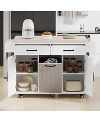 Casainc Kitchen Island Cart with Trash Can Storage, Drop Leaf, Spice Rack, Towel Rack and Drawer, Rolling Adjustable Shelf for