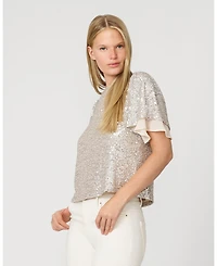 Cable & Gauge Women's Tops Tees Sequin Flutter Sleeve Top