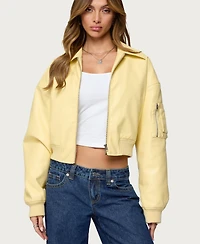 Edikted Women's Zayna Cropped Faux Leather Bomber Jacket