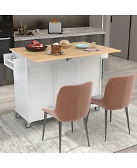 sumyeg Rolling Kitchen Island with Solid Wood Top, Drop Leaf Bar, Locking Wheels, Storage Cabinet, Spice Rack, Towel Rack and Drawer, 52.7inch