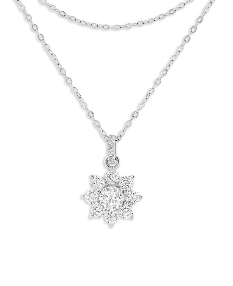Holiday Lane Cubic Zirconia Sterling Silver Cluster Flower Pendant Necklace, Macy's Exclusive