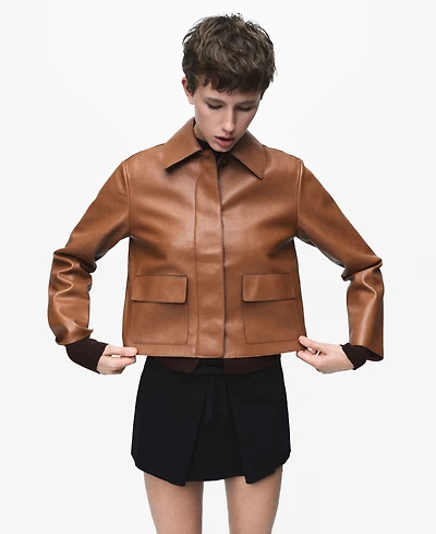 Mango Women's Pockets Leather-Effect Jacket