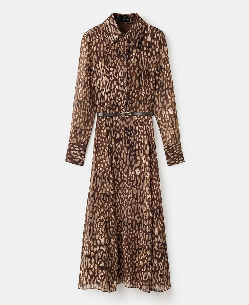 Mango Women's Leopard-Print Belt Shirt Dress