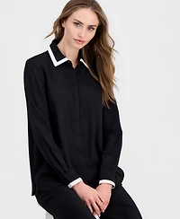 Anne Klein Petite Collared Long-Sleeve Blouse