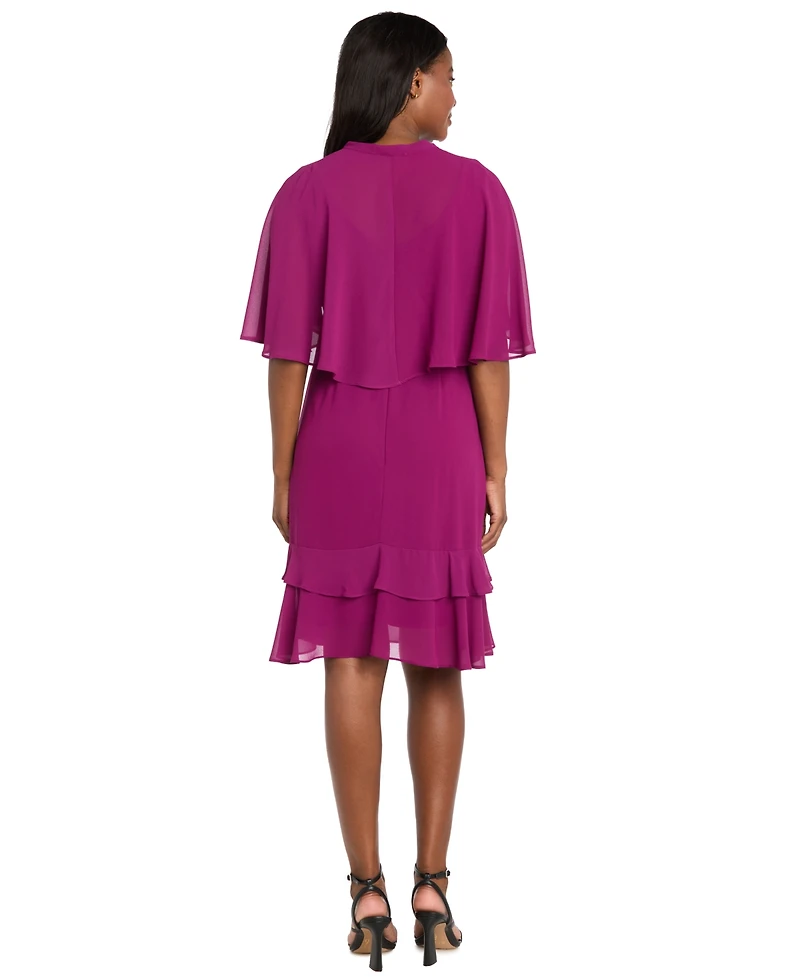 R & M Richards Women's 2-Piece Ruffle Detail Dress with Capelet