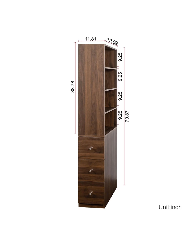 Casainc 70.87" H Display Storage Cabinet with 4-Tier Shelves and 3 Side Drawers, Modern Wooden Tall Bookshelf for Home