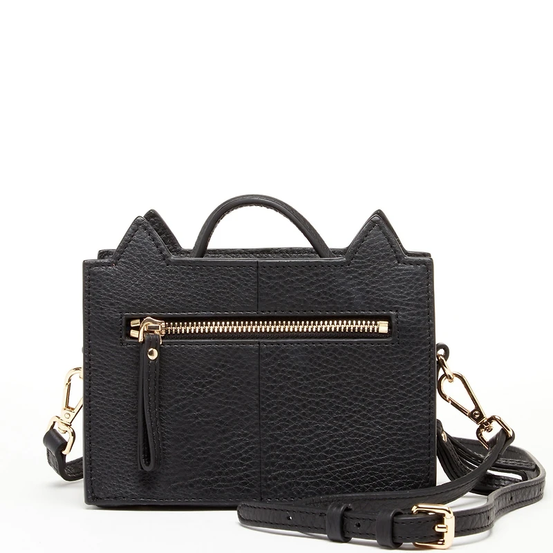 Pebble Leather Cat Crossbody Bag Cute Top Handle Purse Small Shoulder Handbag for Women & Girls with Gold Hardware and Detachable Strap