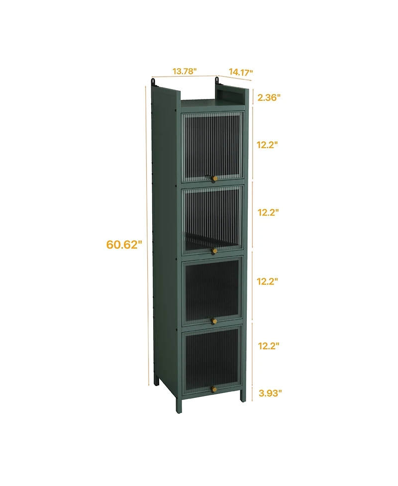 Casainc Modern Four-Tier Glass Door Cabinet with Five-Tier Storage for Living Room, Dining, Entryway, or Bathroom
