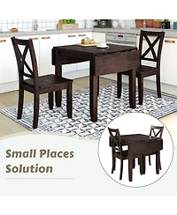 Maison Boucle 3-Piece Folding Dining Set with Drop Leaf Table and 2 Chairs, Space-Saving Kitchen Table Set for Apartment or Breakfast Nook
