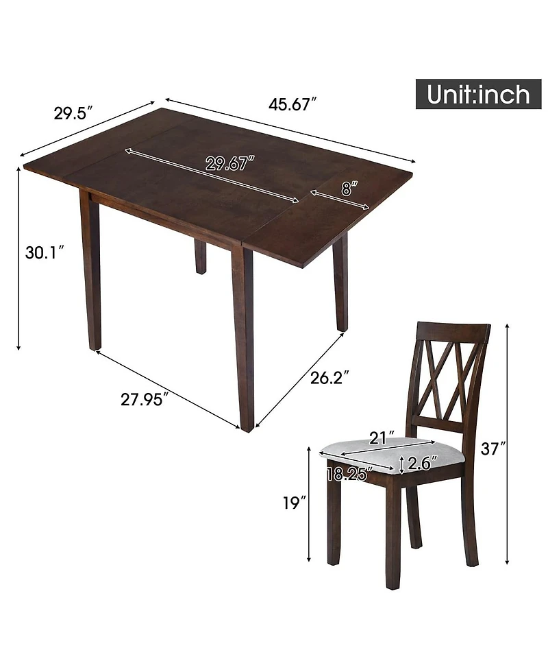 Maison Boucle 5-Piece Drop Leaf Dining Table Set with 4 Upholstered Chairs, Space-Saving Kitchen for Small