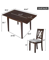 Maison Boucle 5-Piece Drop Leaf Dining Table Set with 4 Upholstered Chairs, Space-Saving Kitchen for Small