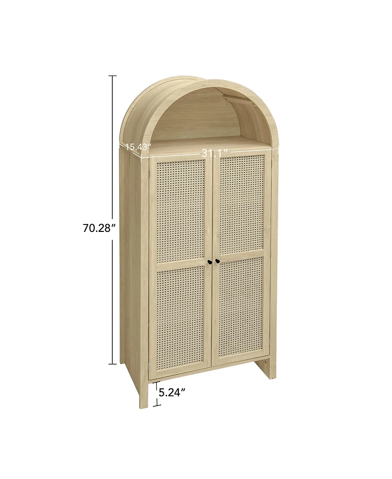 Casainc 70.28" Tall Arched Kitchen Pantry with 2 Adjustable Shelves and Rattan Door, Versatile Storage for Kitchen or Dining