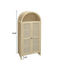 Casainc 70.28" Tall Arched Kitchen Pantry with 2 Adjustable Shelves and Rattan Door, Versatile Storage for Kitchen or Dining