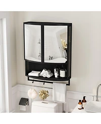 Casainc 23.62" Modern Arched Glass Double-Door Wardrobe with Shatterproof Mirror, Double-Layer Storage & Towel Rack