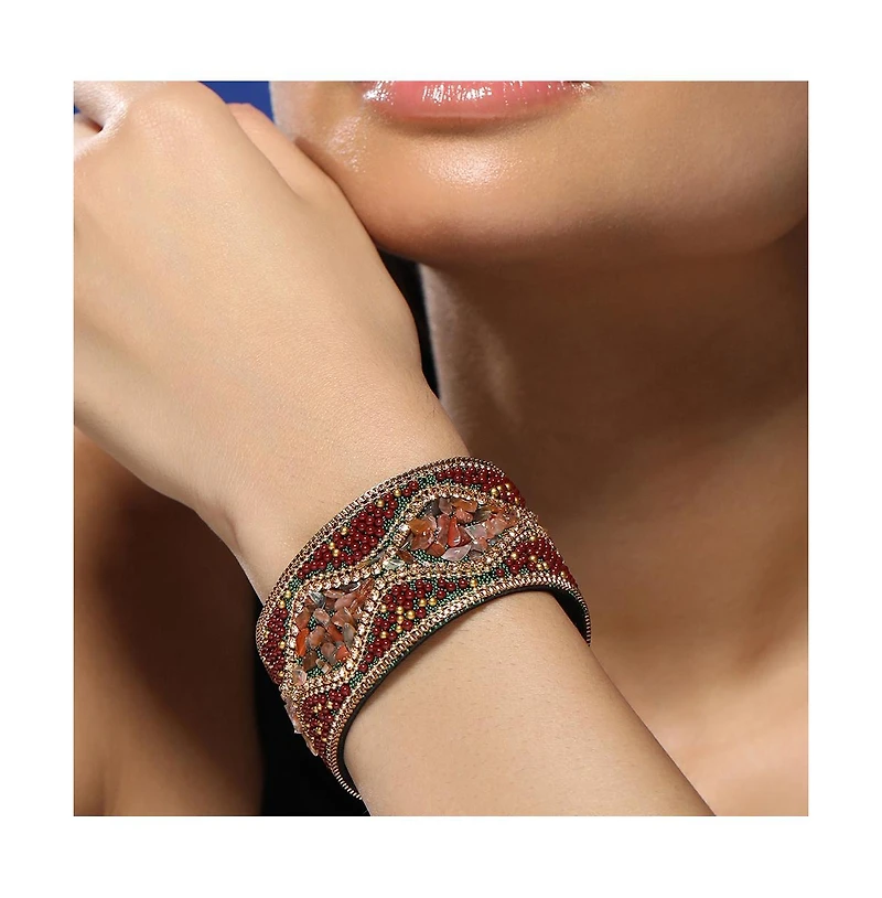 Women's The Moziac-Swirl Statement Bracelet - Forest Green & Wine Red