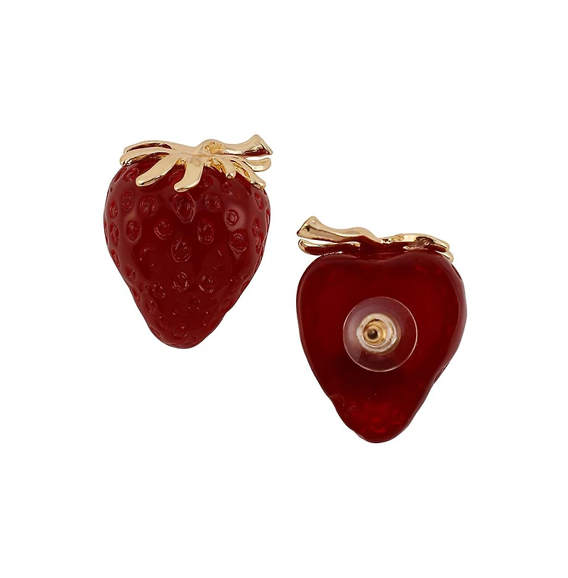 Women's The Strawberry Stud Earrings - Berry Red & California Gold