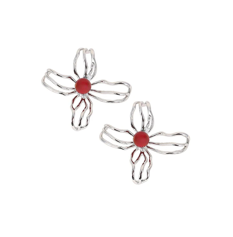 Women's The Arachnid-Flora Statement Earrings - Metallic Silver