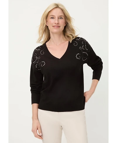 Olsen Women's Embellished Fine Gauge Sweater