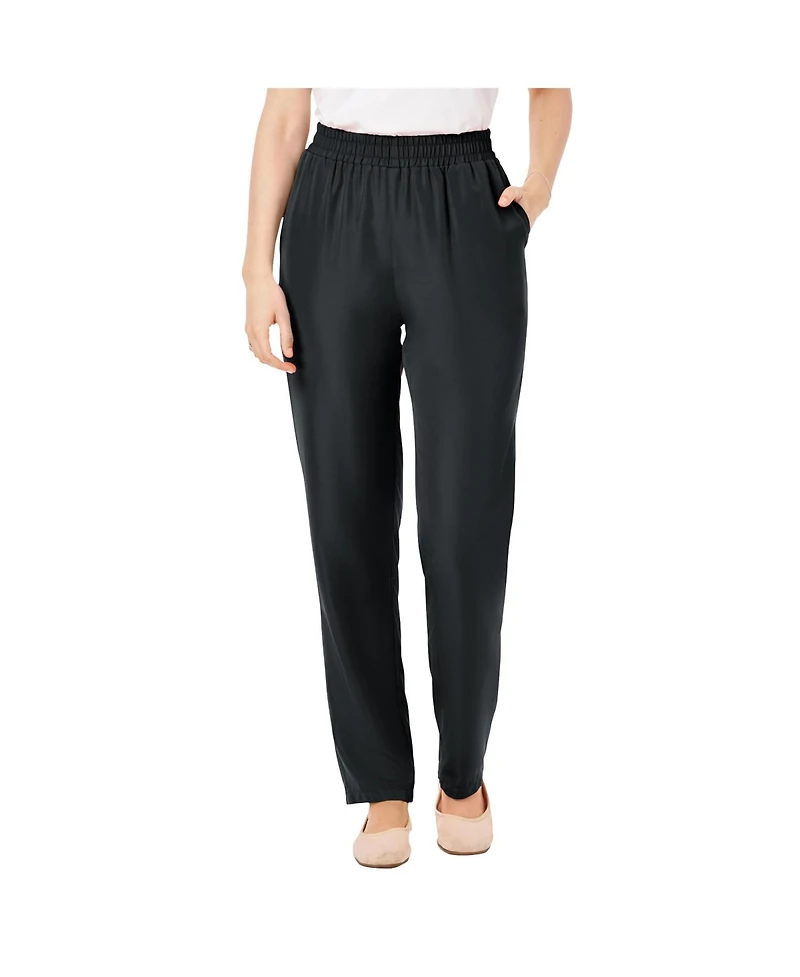 Woman Within Plus Size Tall Woven Hassle-Free Pull-On Pants