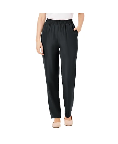 Woman Within Plus Size Tall Woven Hassle-Free Pull-On Pants
