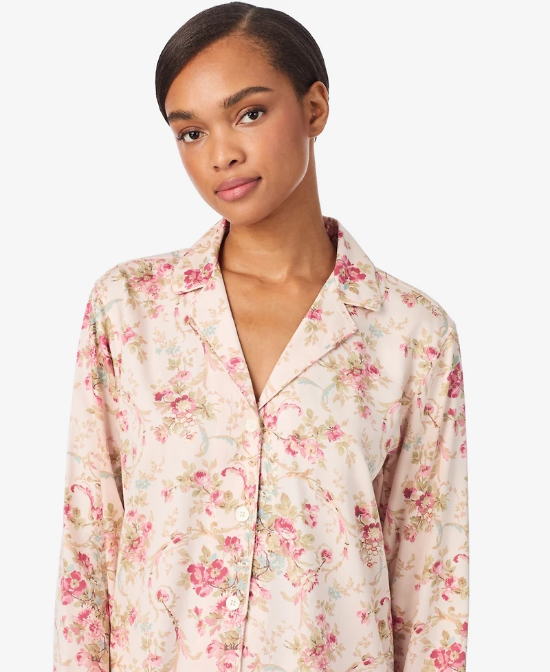 Lauren Ralph Women's Long Sleeve Notch Collar Pant Pajama Set