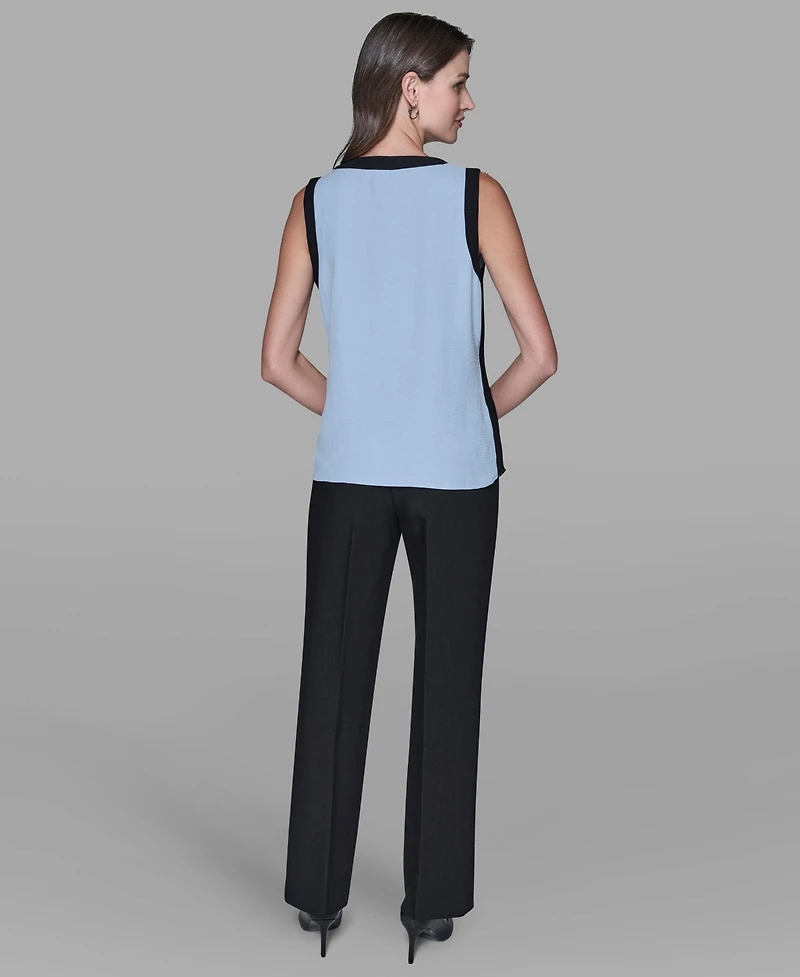 Karl Lagerfeld Paris Women's Contrast Sleeveless V-Neck Top