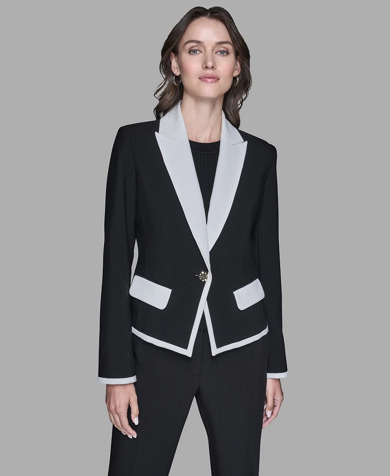 Karl Lagerfeld Paris Women's Contrast Cropped Lapel Collar Jacket