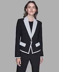 Karl Lagerfeld Paris Women's Contrast Cropped Lapel Collar Jacket