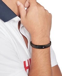 Tommy Hilfiger Men's Brown Leather with Black Ion-Plating Braided Bracelet