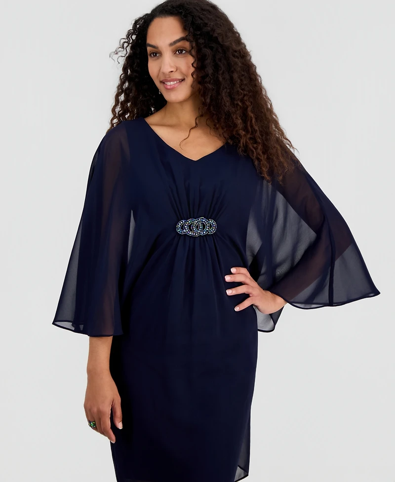 Connected Women's Solid Chiffon Dolman-Sleeve Dress