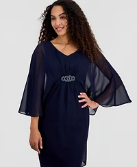Connected Women's Solid Chiffon Dolman-Sleeve Dress