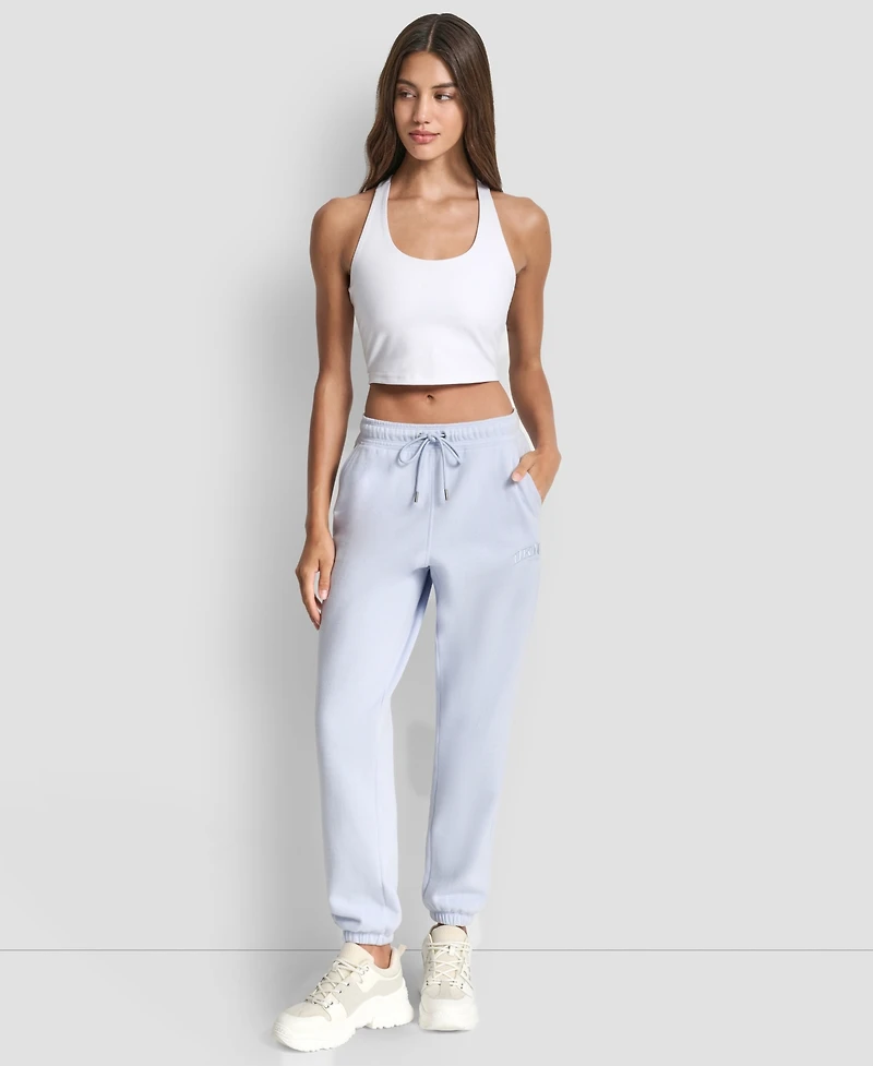 Dkny Women's Varsity Embroidered Logo Relaxed Pockets Pull-On Joggers