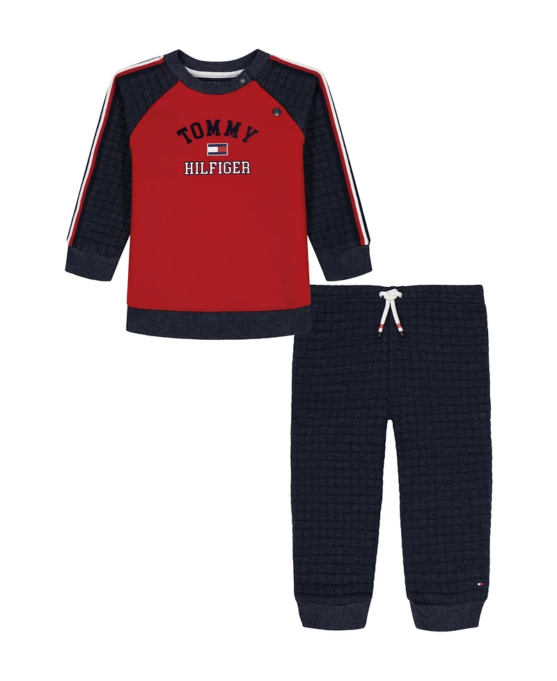 Tommy Hilfiger Baby Boy Quilted Crew Sweatshirt and Joggers, 2-Piece Set