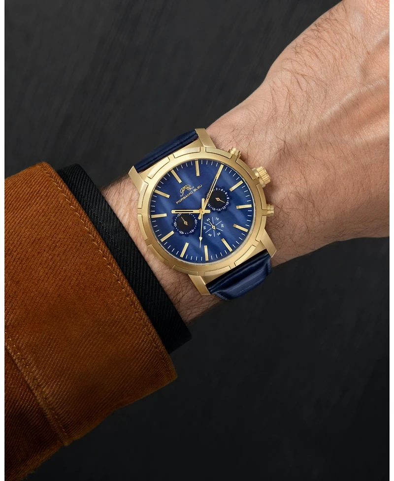 Porsamo Bleu Nyc Chrono Genuine Leather Gold Tone & Blue Men's Watch 1282BNYL
