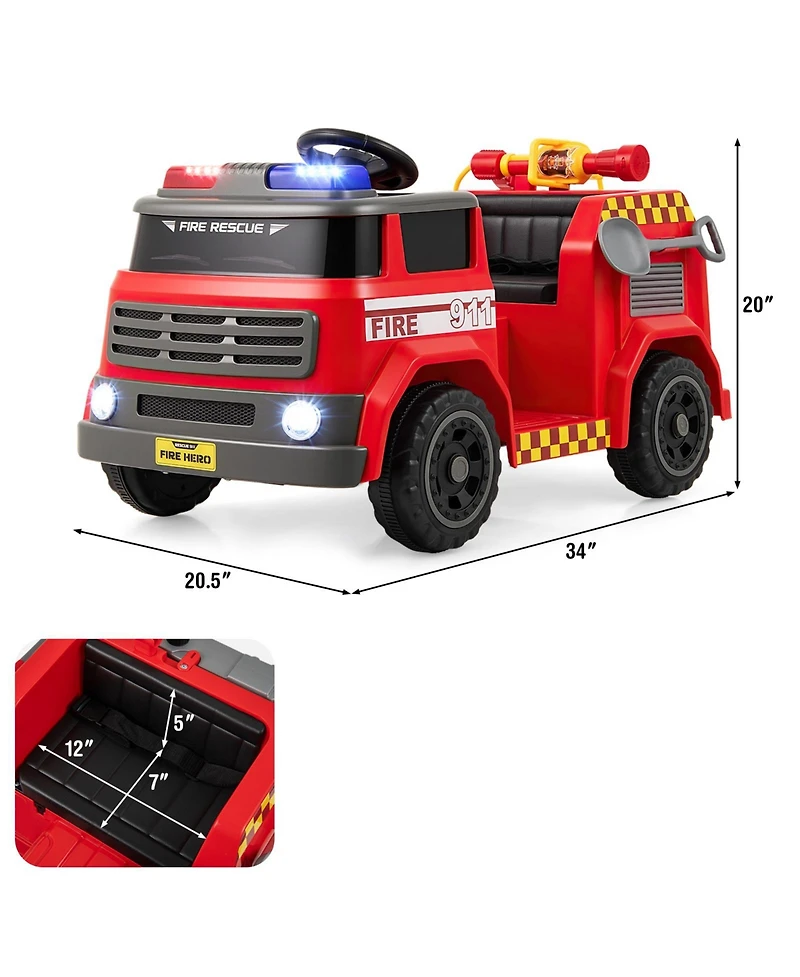 Sugift 12V Kids Ride-On Fire Truck with Water Gun, Siren & Remote